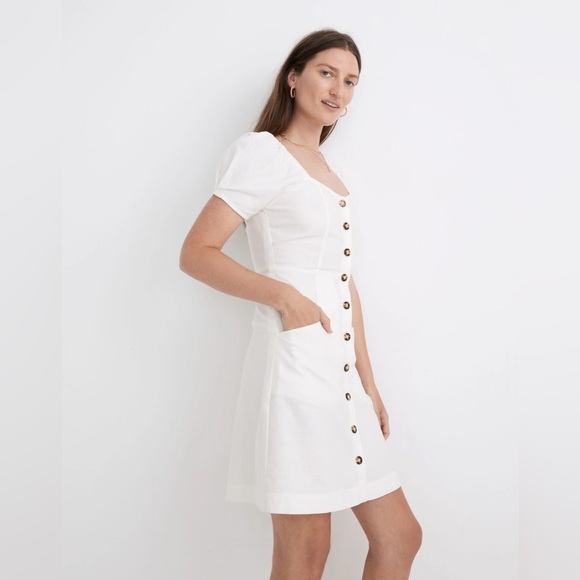 Madewell Dresses & Skirts - Madewell Lighthouse Linen-Cotton Puff-Sleeve Mini Dress Sz 6